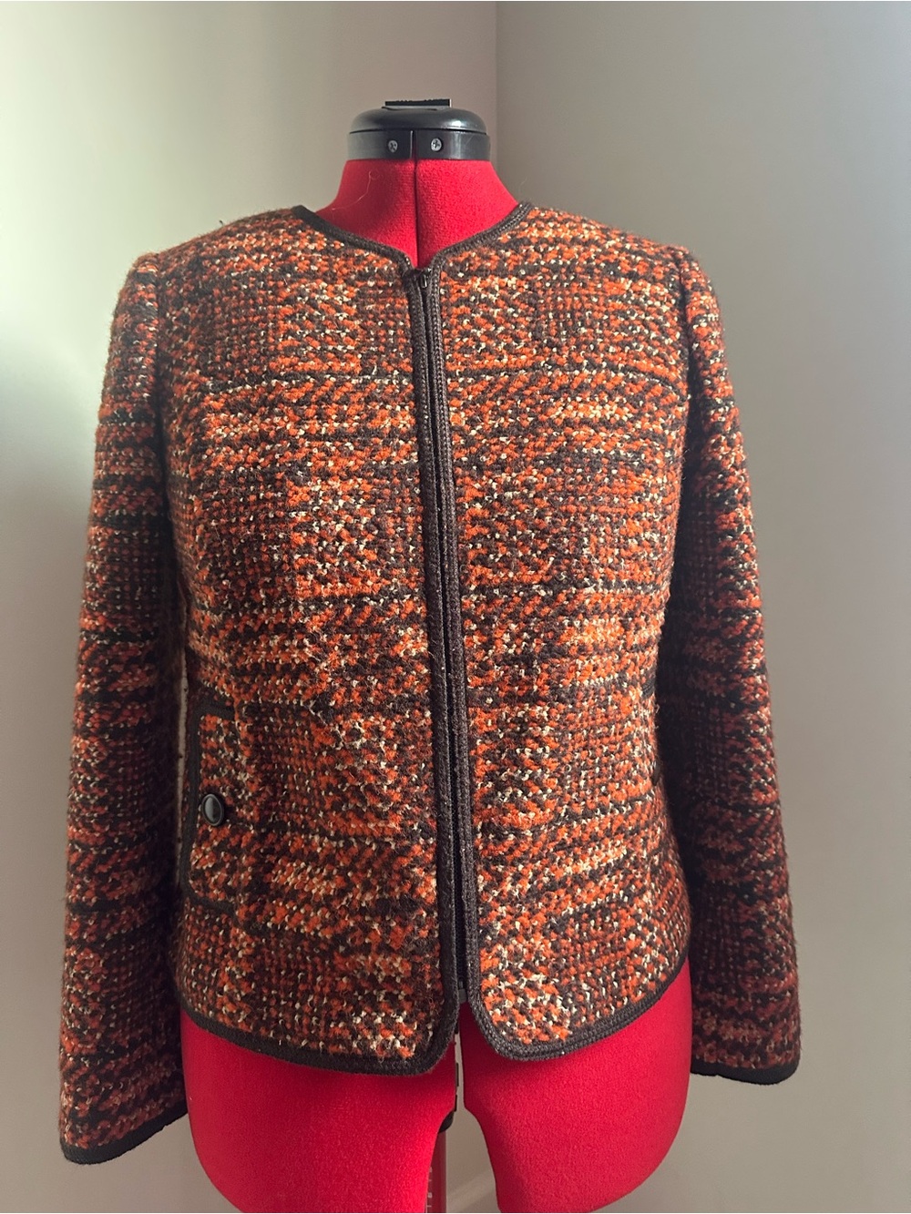 Talbots Women's 
Wool Blend Blazer Tweed Zip Up Jacket with Pockets size 10P
